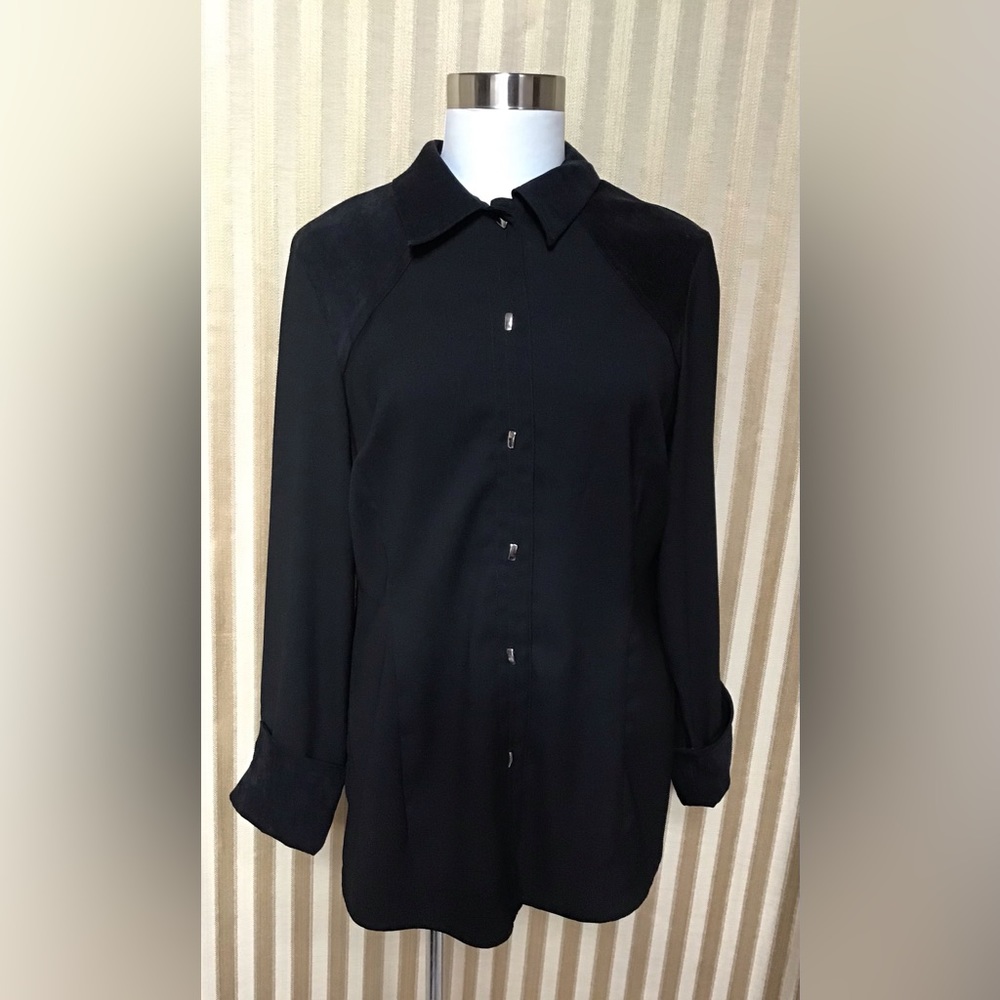 Retro Crepe Shirt w Ultra Suede Detail